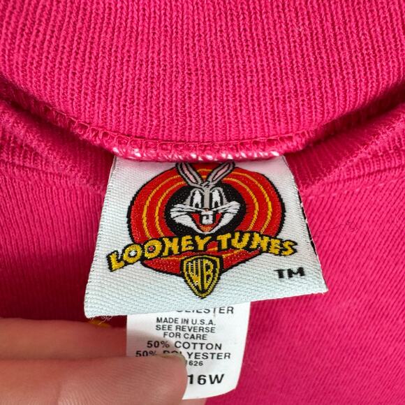 Looney Toons Vintage 1997 Pink Tweety Bird Crew Neck Sweatshirt Size 14W 16W - Picture 4 of 6